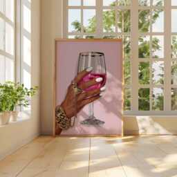Glam Hand Holding Wine Poster, Luxury Fashion Wall Art, Pink Drink Illustration, Gold Jewelry Art Print, Unframed Chic Decor - thumbnail 3