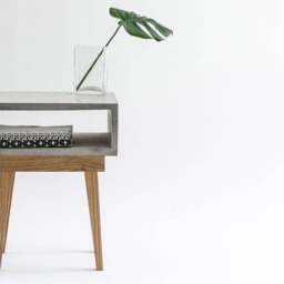 Concrete Bedside Table With Solid Oak Legs, Nightstand Organizer, Modern End Table, Scandinavian Design Side - thumbnail 2