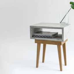 Concrete Bedside Table With Solid Oak Legs, Nightstand Organizer, Modern End Table, Scandinavian Design Side - thumbnail 3
