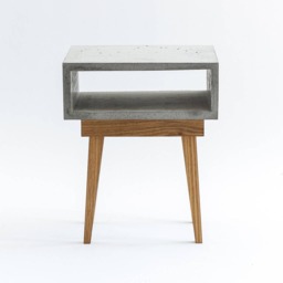 Concrete Bedside Table With Solid Oak Legs, Nightstand Organizer, Modern End Table, Scandinavian Design Side - thumbnail 4