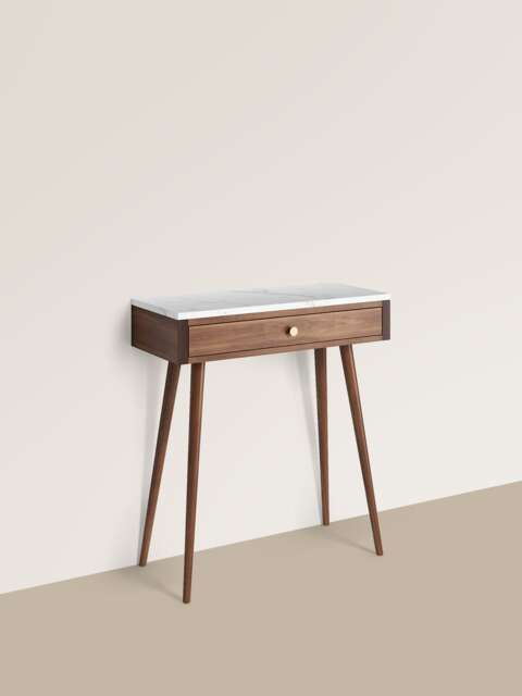 Walnut Console Table With Marble Top, Mid Century Modern Entryway - image 1