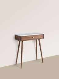 Walnut Console Table With Marble Top, Mid Century Modern Entryway
