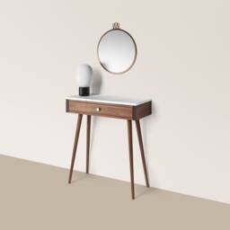 Walnut Console Table With Marble Top, Mid Century Modern Entryway - thumbnail 2