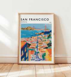 San Francisco Travel Poster Golden Gate Bridge, California Wall Art - thumbnail 1