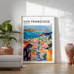 San Francisco Travel Poster Golden Gate Bridge, California Wall Art - thumbnail 2