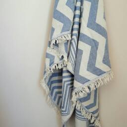 Denim Blue Stonewashed Towel - Soft Cotton Wrap Organic Natural Fouta Boho Home Couch Throw With Fringes Picnic - thumbnail 2