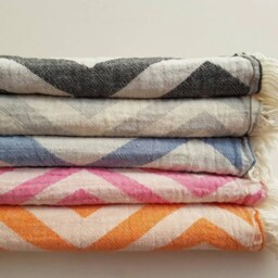 Denim Blue Stonewashed Towel - Soft Cotton Wrap Organic Natural Fouta Boho Home Couch Throw With Fringes Picnic - thumbnail 3