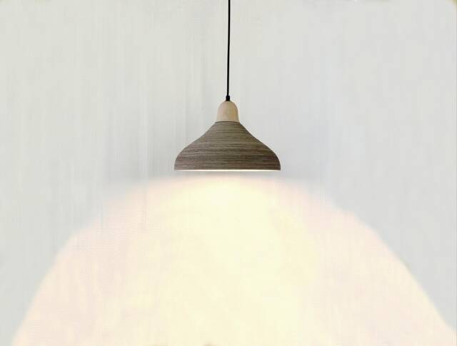 Handmade Gray Ceramic Pendant Light Carved Texture, Wood Canopy - image 1