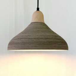 Handmade Gray Ceramic Pendant Light Carved Texture, Wood Canopy - thumbnail 3