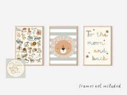Set Of 3 Safari Animal Prints With A Neutral Colour Scheme Perfect For Nursery, Girls Or Boys Bedroom Playroom - Prints Only - thumbnail 1