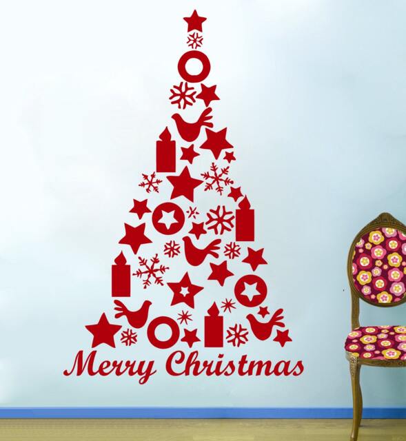 Wall Decals Merry Christmas Tree Star Decorations Candles Decal Vinyl Sticker Art Bedroom Home Decor Murals Ms734 - image 1