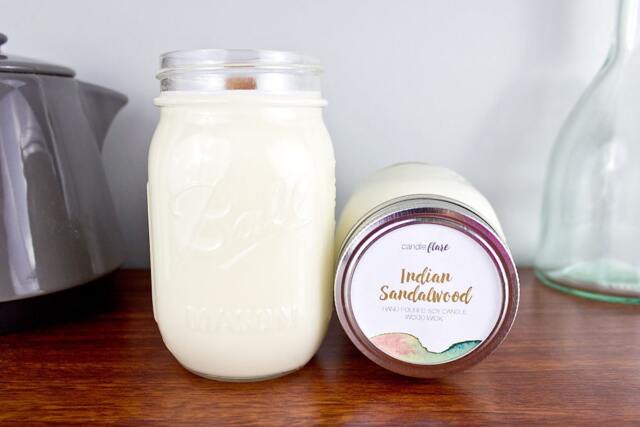 Indian Sandalwood Soy Candle in Pint Mason Jar, Wood Wick Candle, Earthy Woodsy Sandalwood Scented - image 1