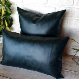Oscar Teal Faux Leather Pillow Cover/Scandinavian Home Decor/Housewarming Gift-1Qty - thumbnail 2