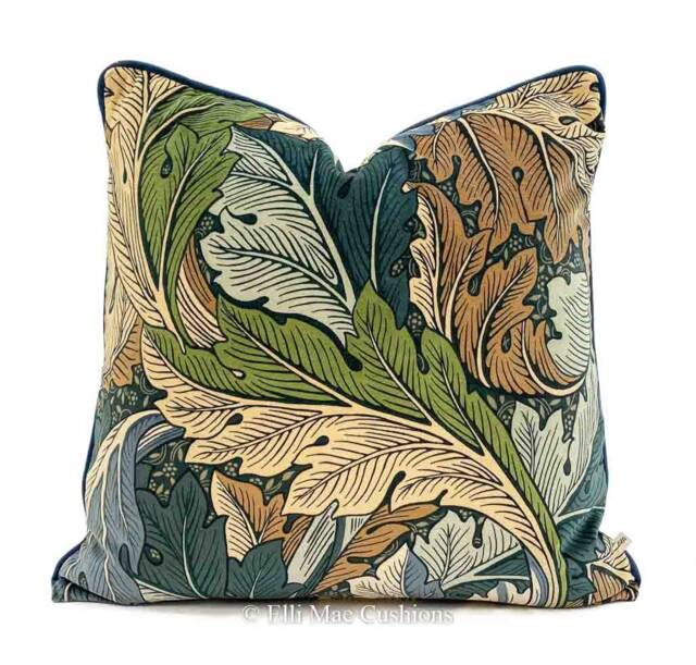 William Morris Luxury Designer Acanthus Velvet Vintage Blue Green Cushion Pillow Cover - image 1