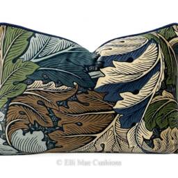 William Morris Luxury Designer Acanthus Velvet Vintage Blue Green Cushion Pillow Cover - thumbnail 2