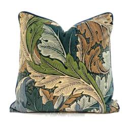 William Morris Luxury Designer Acanthus Velvet Vintage Blue Green Cushion Pillow Cover - thumbnail 1