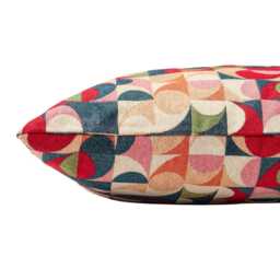 Moderna Tapestry Cushion. Navy Blue, Red, Olive Green, Blush Pink, Orange & Cream Geometric Curve Design. 17x17 - thumbnail 2