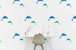 Dolphins Wall Decal Pattern Dolphin Nautical Sea Sticker Kids Room Wall Nursery Bedroom Wallpaper Vinyl Decals Home Decor Stickers - thumbnail 1