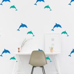 Dolphins Wall Decal Pattern Dolphin Nautical Sea Sticker Kids Room Wall Nursery Bedroom Wallpaper Vinyl Decals Home Decor Stickers - thumbnail 2