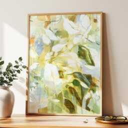 Botanical Abstract Wall Art Modern Floral Neutral Flower Decor Large Room Framed Green Leaf Nature Boho Poster Print - thumbnail 1