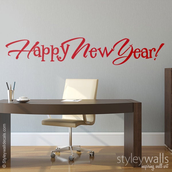 Happy New Year Wall Decal, Holiday Sticker, Christmas Decor Office Decal, New - image 1