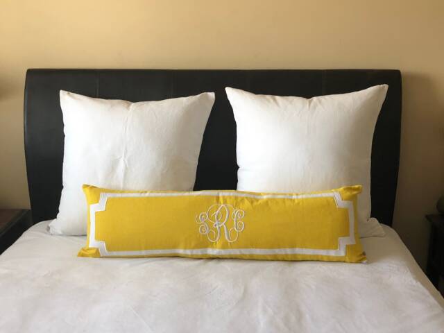 "Monogrammed Lumbar Pillow Cover, Bedroom Monogram Covers, Headboard Wedding Cover(12""x40" - image 1