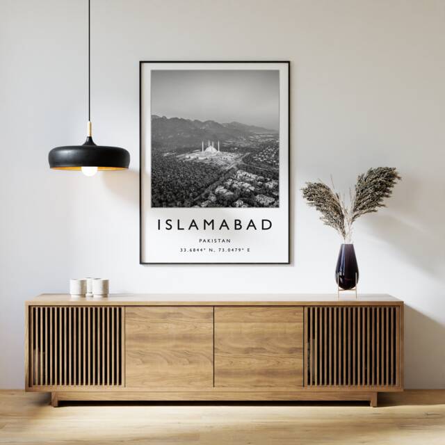 Islamabad Travel Poster Black & White Cityscape Art Print - image 1