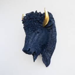 Faux Taxidermy Buffalo Bison Head - Wall Decor Navy & Gold Bih6553 - thumbnail 2