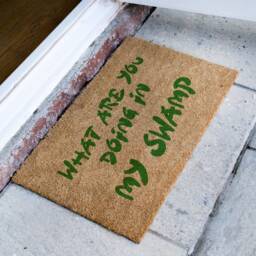 What Are You Doing in My Swamp Shrek Film Green Painted Style Letters - Funny Ogre Bad Grammar Quote Not So Welcome Mat - thumbnail 2