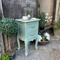 Duck Egg Blue Hand Painted French Country Brocante Style Touch Of Gold Bedside Table - thumbnail 2