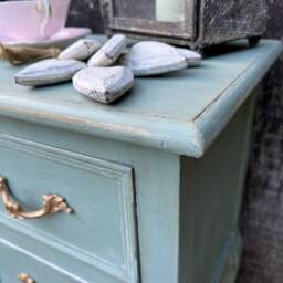 Duck Egg Blue Hand Painted French Country Brocante Style Touch Of Gold Bedside Table - thumbnail 3