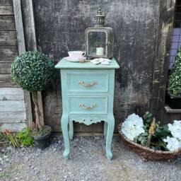Duck Egg Blue Hand Painted French Country Brocante Style Touch Of Gold Bedside Table - thumbnail 1