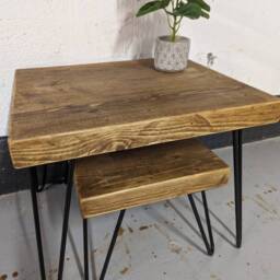 Deep Chunky Rustic Large Nest Of Tables, Supported By Steel Hairpin Legs - thumbnail 2