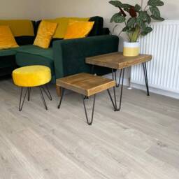 Deep Chunky Rustic Large Nest Of Tables, Supported By Steel Hairpin Legs - thumbnail 3