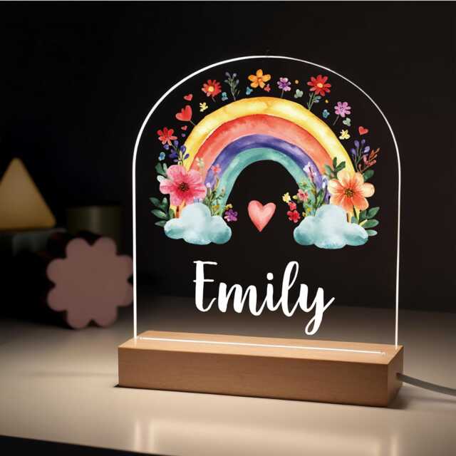 Personalised Baby Girl Rainbow Floral Night Light Custom Led Lamp Gifts With Any Name - image 1
