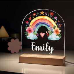 Personalised Baby Girl Rainbow Floral Night Light Custom Led Lamp Gifts With Any Name - thumbnail 1