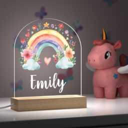 Personalised Baby Girl Rainbow Floral Night Light Custom Led Lamp Gifts With Any Name - thumbnail 2