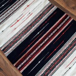 Handwoven Wool Rug Black, White & Red Accent Rug - 27.5x56 In - thumbnail 3