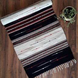 Handwoven Wool Rug Black, White & Red Accent Rug - 27.5x56 In - thumbnail 2