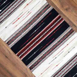 Handwoven Wool Rug Black, White & Red Accent Rug - 27.5x56 In