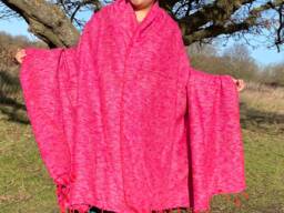 Handmade Yak Wool Blend Blanket Fuchsia Pink Oversized Shawl Meditation Wrap