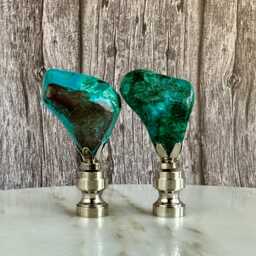 Chrysocolla Lamp Finials in Blue & Green On Shiny Chrome Hardware - A Matching Pair Of Mineral Specimen Toppers - thumbnail 3