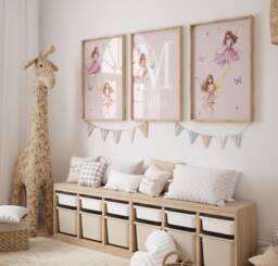 Fairy Prints For Girls Room, Wall Art, Set Of 3, Personalised Name, Little Posters, Pink, Bedroom Ethereal - thumbnail 1