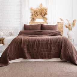 Sage Green Waffle Blanket Organic Turkish Cotton Bed Cover - thumbnail 4