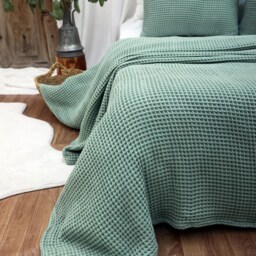 Sage Green Waffle Blanket Organic Turkish Cotton Bed Cover - thumbnail 3