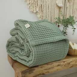 Sage Green Waffle Blanket Organic Turkish Cotton Bed Cover