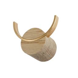 Oak Wood Wall Hook With Brass Detail - Modern Coat & Key Hanger