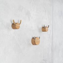 Oak Wood Wall Hook With Brass Detail - Modern Coat & Key Hanger - thumbnail 3