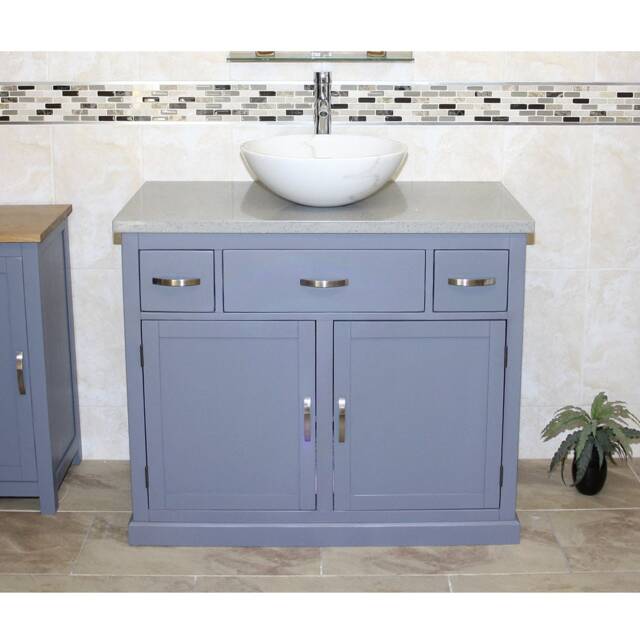 Bathroom Vanity Unit Grey Painted Cabinet Wash Stand Quartz Marble Stone Basin 1161Ggqsbc - image 1
