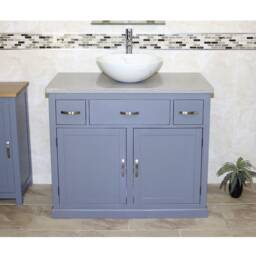 Bathroom Vanity Unit Grey Painted Cabinet Wash Stand Quartz Marble Stone Basin 1161Ggqsbc - thumbnail 1